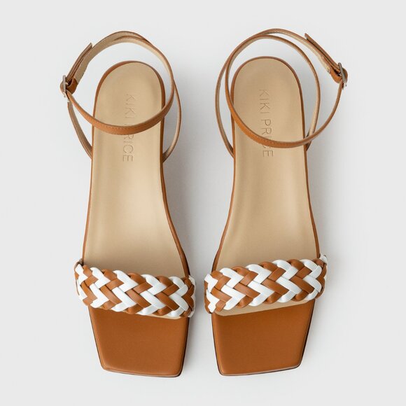 Women's Brown and White Heeled Sandal - Picture 5 of 7